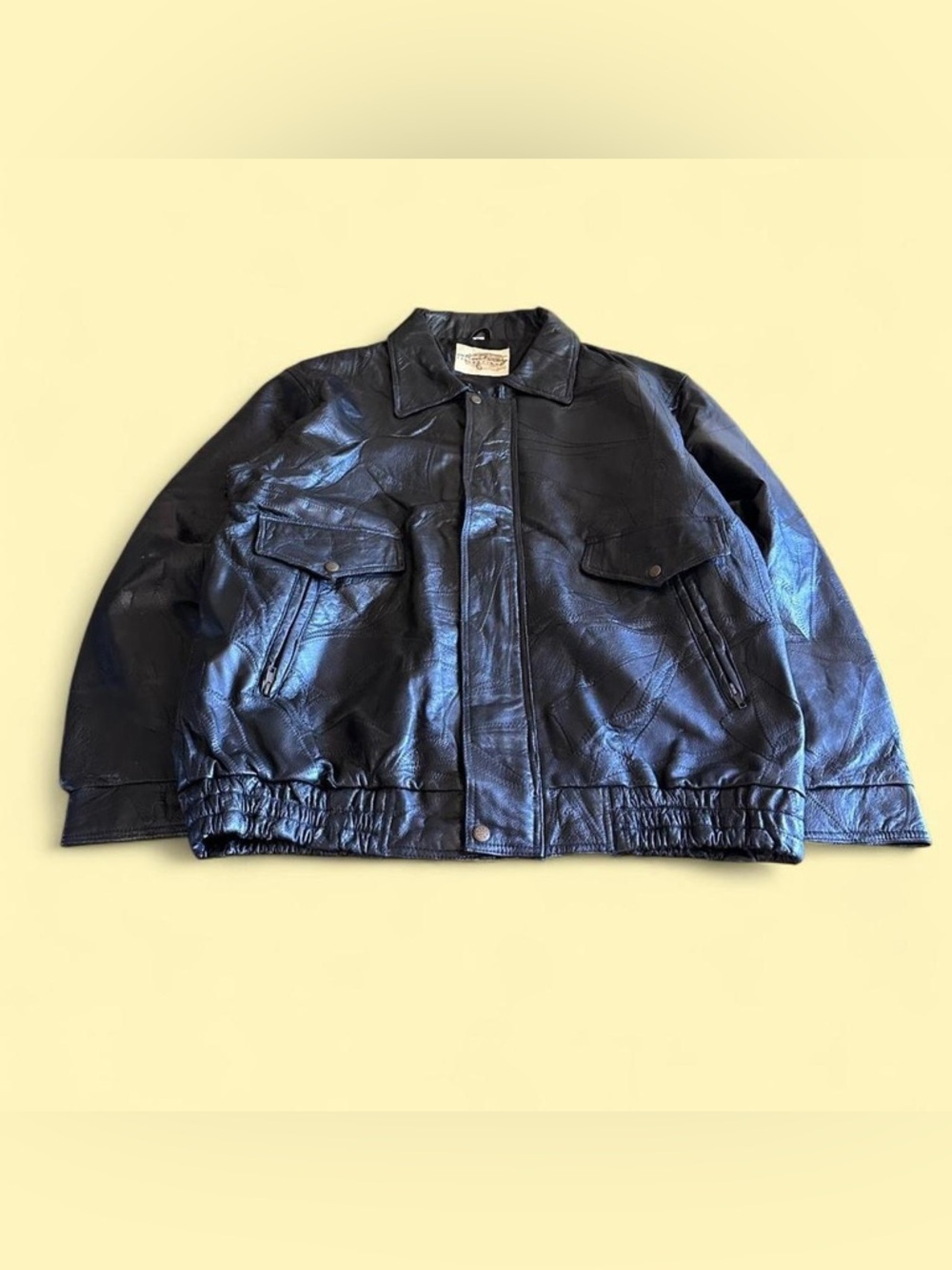 Vintage Patchwork Leather Bomber Jacket Black XL 90s Retro Biker